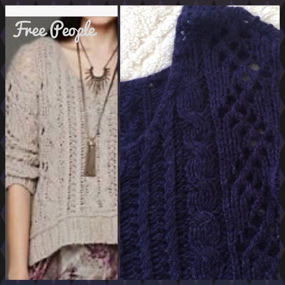 FREE PEOPLE Eggplant Loose Knit Cabled Sweater - Picture 1 of 8
